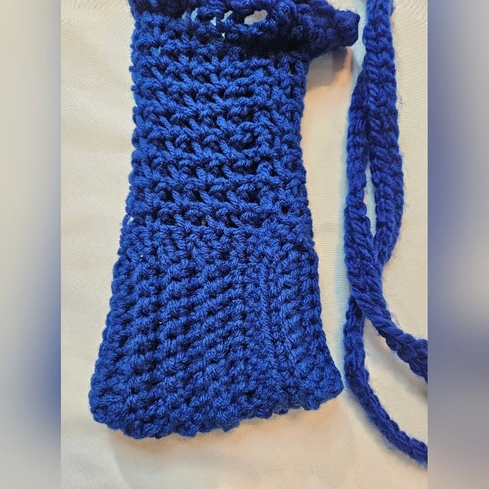 Hand Crafted hand knit crochet cellphone crossbody bag boho style electric blue
